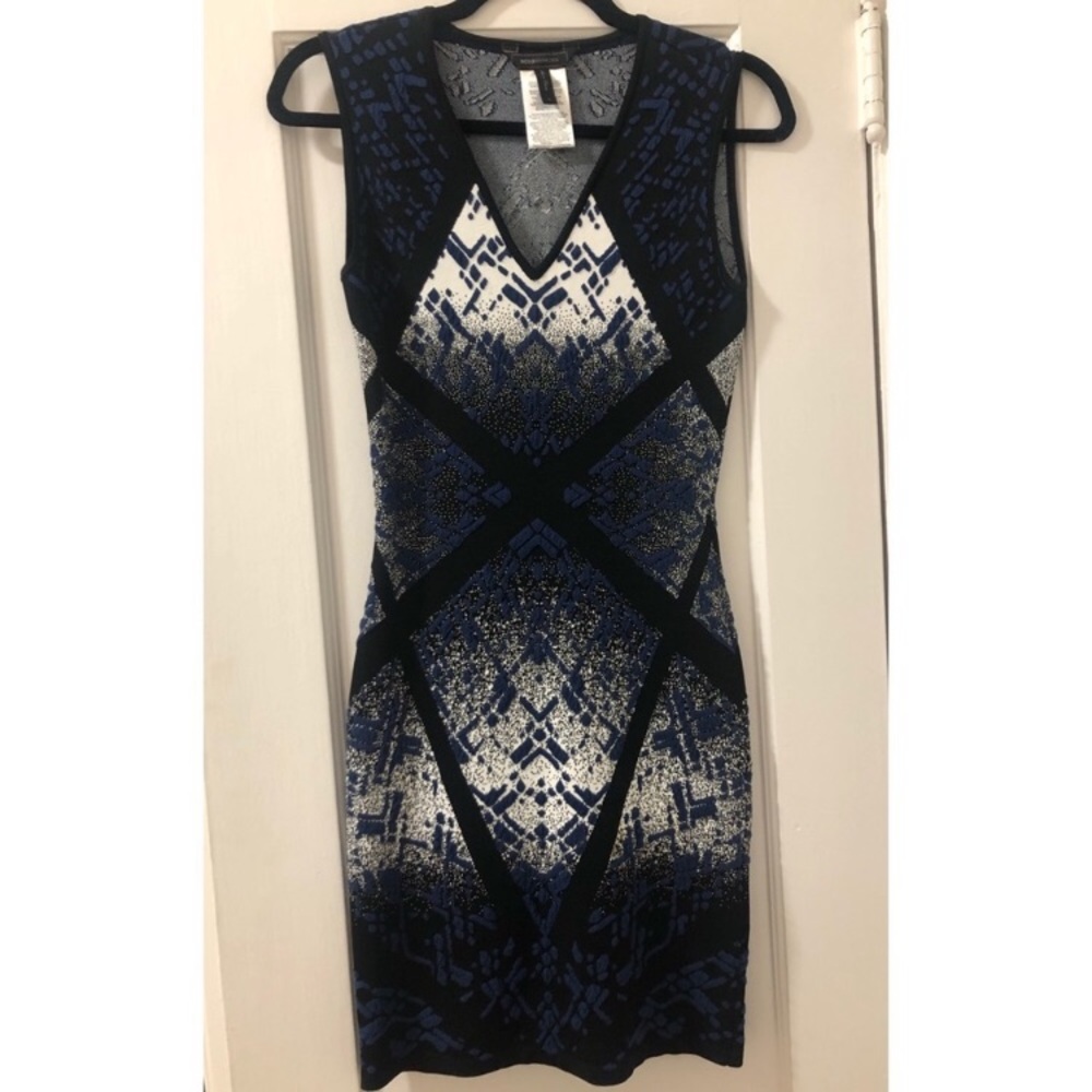BCNG Blue, Black, & White Body-con Mini Dress (S)